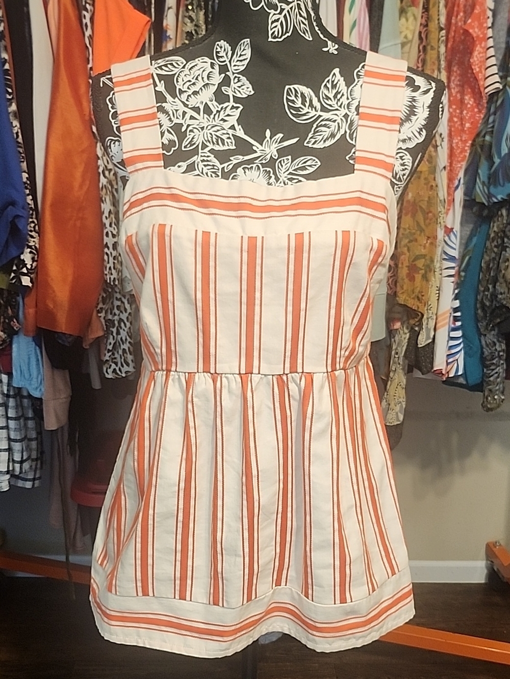 CAbi White and Orange Striped Sundress